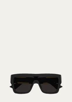 Bottega VenetaBV1451S-001 Acetate Rectangle Sunglasses