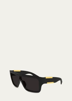 Bottega VenetaBV1451S-001 Acetate Rectangle Sunglasses