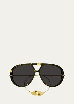 Bottega VenetaGeometric Acetate & Metal Alloy Aviator Sunglasses