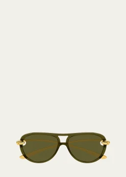 Bottega VenetaKnot 55mm Acetate & Metal Aviator Sunglasses