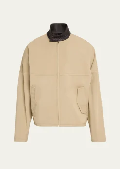 Bottega VenetaMen's Intrecciato Leather-Collar Cotton Blouson