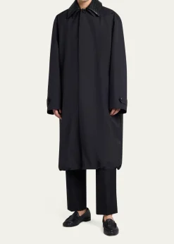 Bottega VenetaMen's Leather Intrecciato-Collar Overcoat
