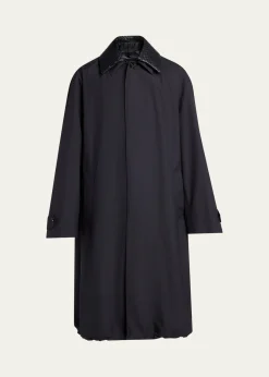 Bottega VenetaMen's Leather Intrecciato-Collar Overcoat