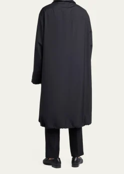 Bottega VenetaMen's Leather Intrecciato-Collar Overcoat