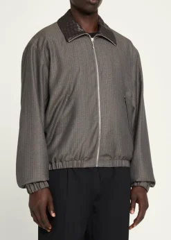 Bottega VenetaMen's Shadow Stripe Intrecciato Leather-Collar Jacket