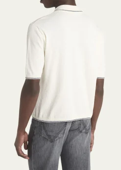Bottega VenetaMen's Stripe Intarsia Knit Polo Shirt