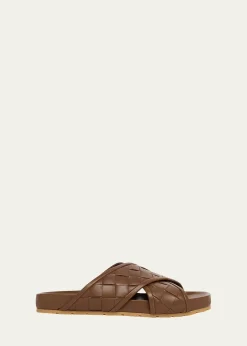 Bottega VenetaMen's Tarik Intrecciato Leather Crisscross Sandals