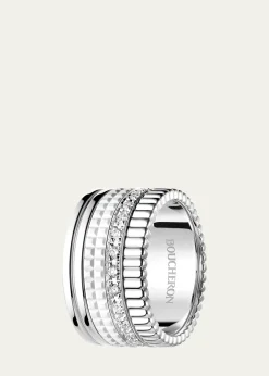 Boucheron18K White Gold Large Quatre Double Ring with White HyCeram and Diamonds