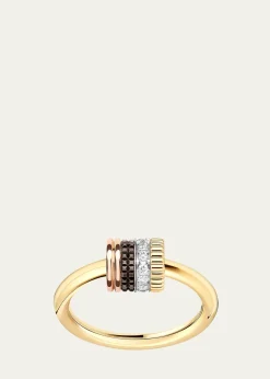 BoucheronQuatre Classique 18K Tricolor Gold Ring with Brown PVD and Diamonds