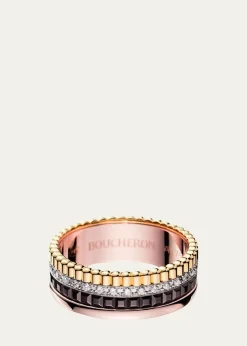 BoucheronQuatre Classique Ring in Tricolor Gold with Brown PVD and Diamonds