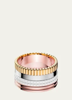 BoucheronQuatre Large Ring in Tricolor Gold and White Ceramic, Size 52