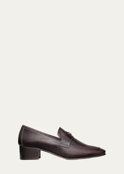 BougeotteBrushed Leather Block-Heel Loafers
