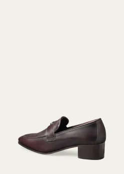 BougeotteBrushed Leather Block-Heel Loafers