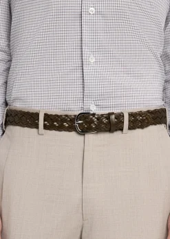 BrioniMen's Woven Leather Rounded-Buckle Belt