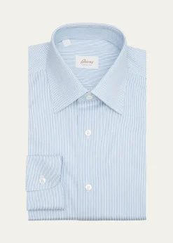 BrioniMen's Cotton Hairline Stripe Point Collar Dress Shirt