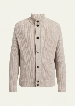 BrioniMen's Ribbed Cotton-Blend Mouline Blouson Sweater