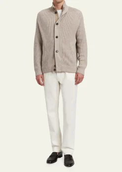 BrioniMen's Ribbed Cotton-Blend Mouline Blouson Sweater