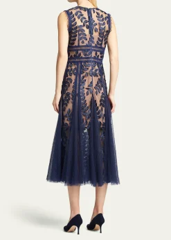 Bronx and BancoSaba Leaf-Appliqué Lace Midi Dress