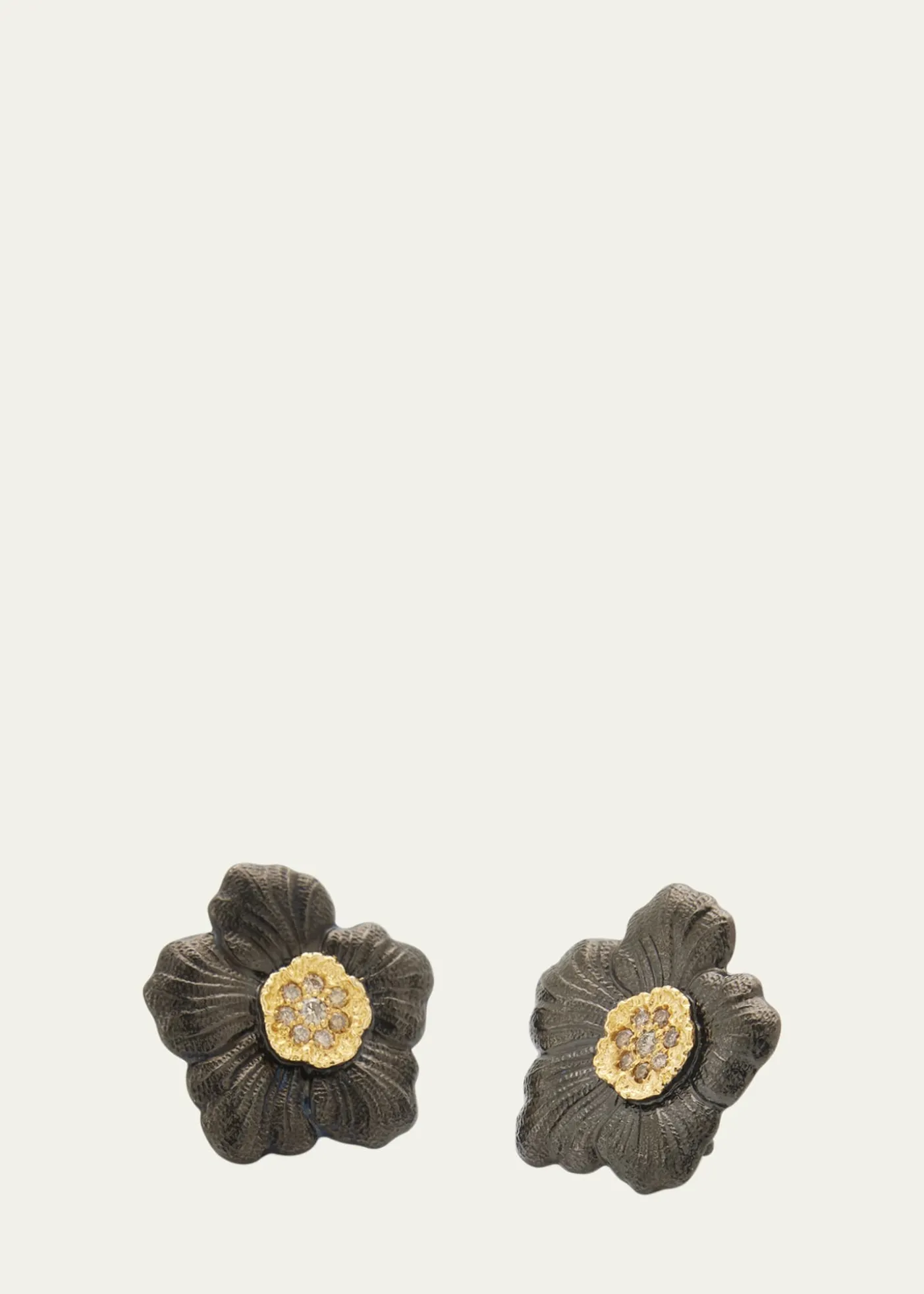 BuccellatiBlossom Gardenia Burnished Silver, Gold, Brown Diamond Stud Earring