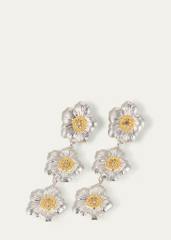 BuccellatiBlossoms Gardenia Sterling Silver and 18K Yellow Gold Diamond Triple Drop Earrings