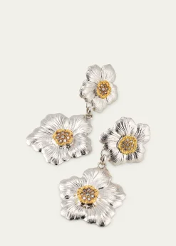 BuccellatiBlossoms Gardenia Sterling Silver and 18K Yellow Gold Pendant Earrings, 8.5cm