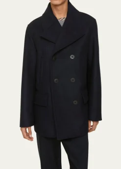 BurberryMen's Wool Check-Undercollar Pea Coat