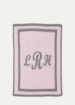 Butterscotch BlankeesMonogram Knit Striped-Trim Baby Blanket, Pink