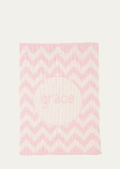 Butterscotch BlankeesPersonalized Ribbed Chevron-Knit Baby Blanket, Light Pink