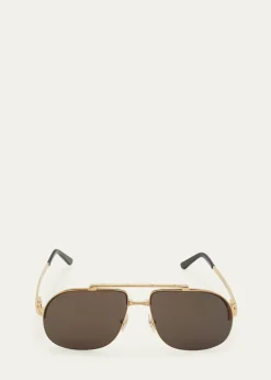 CartierMen's Metal Double-Bridge Aviator Sunglasses