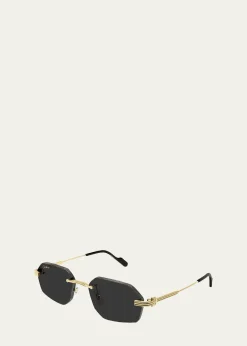 CartierMen's Rimless Metal Geometric Sunglasses