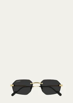 CartierMen's Rimless Metal Geometric Sunglasses