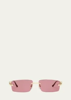 CartierMen's Rimless Metal Rectangle Sunglasses