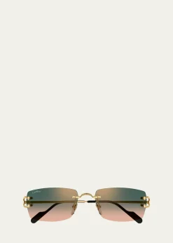 CartierMen's C-Hinge Metal and Nylon Rectangle Sunglasses