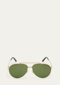 CartierMen's Metal Double-Bridge Aviator Sunglasses
