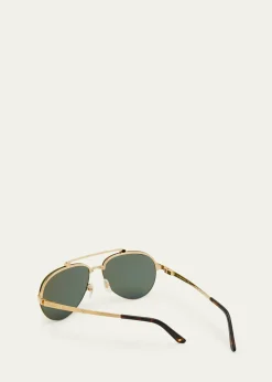 CartierMen's Metal Double-Bridge Aviator Sunglasses