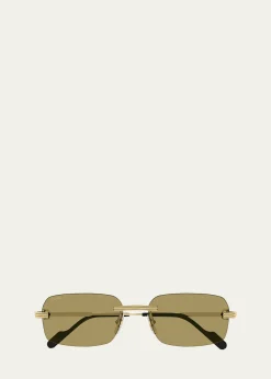 CartierMen's Rimless Rectangle Metal Sunglasses