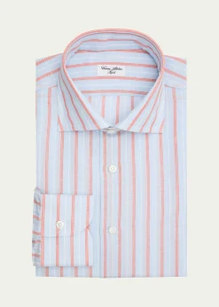 Cesare AttoliniMen's Multi-Stripe Linen and Cotton Dress Shirt
