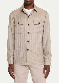 Cesare AttoliniMen's Cashmere and Silk Herringbone Field Jacket