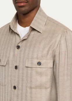 Cesare AttoliniMen's Cashmere and Silk Herringbone Field Jacket