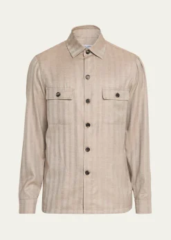 Cesare AttoliniMen's Cashmere and Silk Herringbone Field Jacket