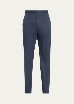 Cesare AttoliniMen's Luxe Twill Flat-Front Trousers