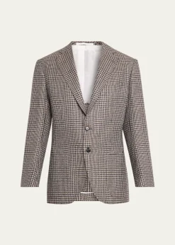 Cesare AttoliniMen's Wool, Silk and Linen Prince of Wales Sport Coat