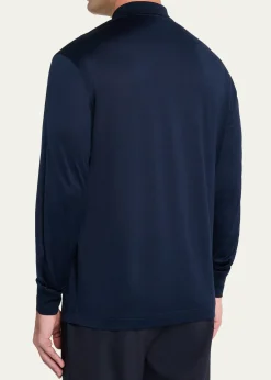 CharvetMen's Cotton Jersey Long-Sleeve Polo Shirt