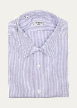 CharvetMen's Cotton Micro-Check Point Collar Slim Dress Shirt