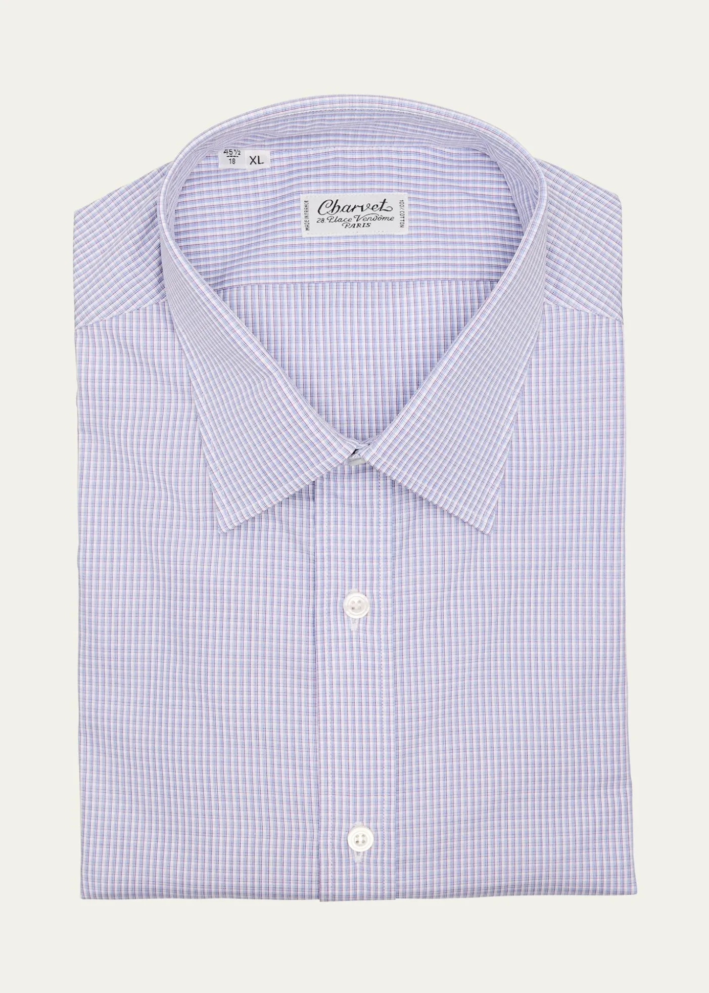 CharvetMen's Cotton Micro-Check Point Collar Slim Dress Shirt