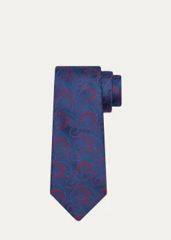 CharvetMen's Curly Floral Silk Tie