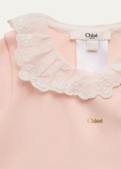 ChloeGirl's Lace-Trim Cotton Babygrow & Bib Set, Size 1M-6M