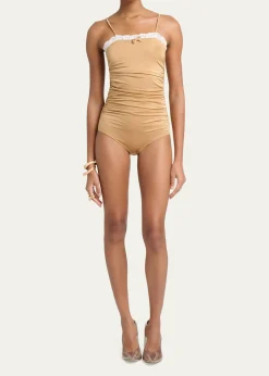 ChloeLace Ruffle Ruched Bodysuit