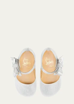 Christian LouboutinGirl's Lou Babe Shimmer Bow Ballerina Shoes, Baby