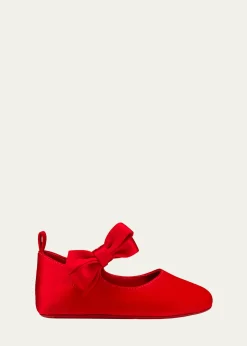 Christian LouboutinGirl's Lou Babe Satin Bow Ballet Flats, Baby